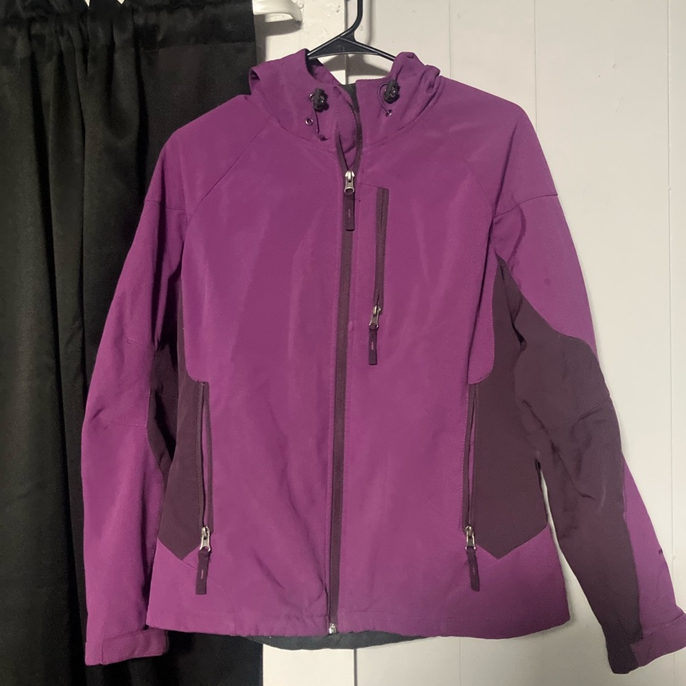 Free Country Women Softshell Jacket Hooded Purple Color Block Small outdoor Coat